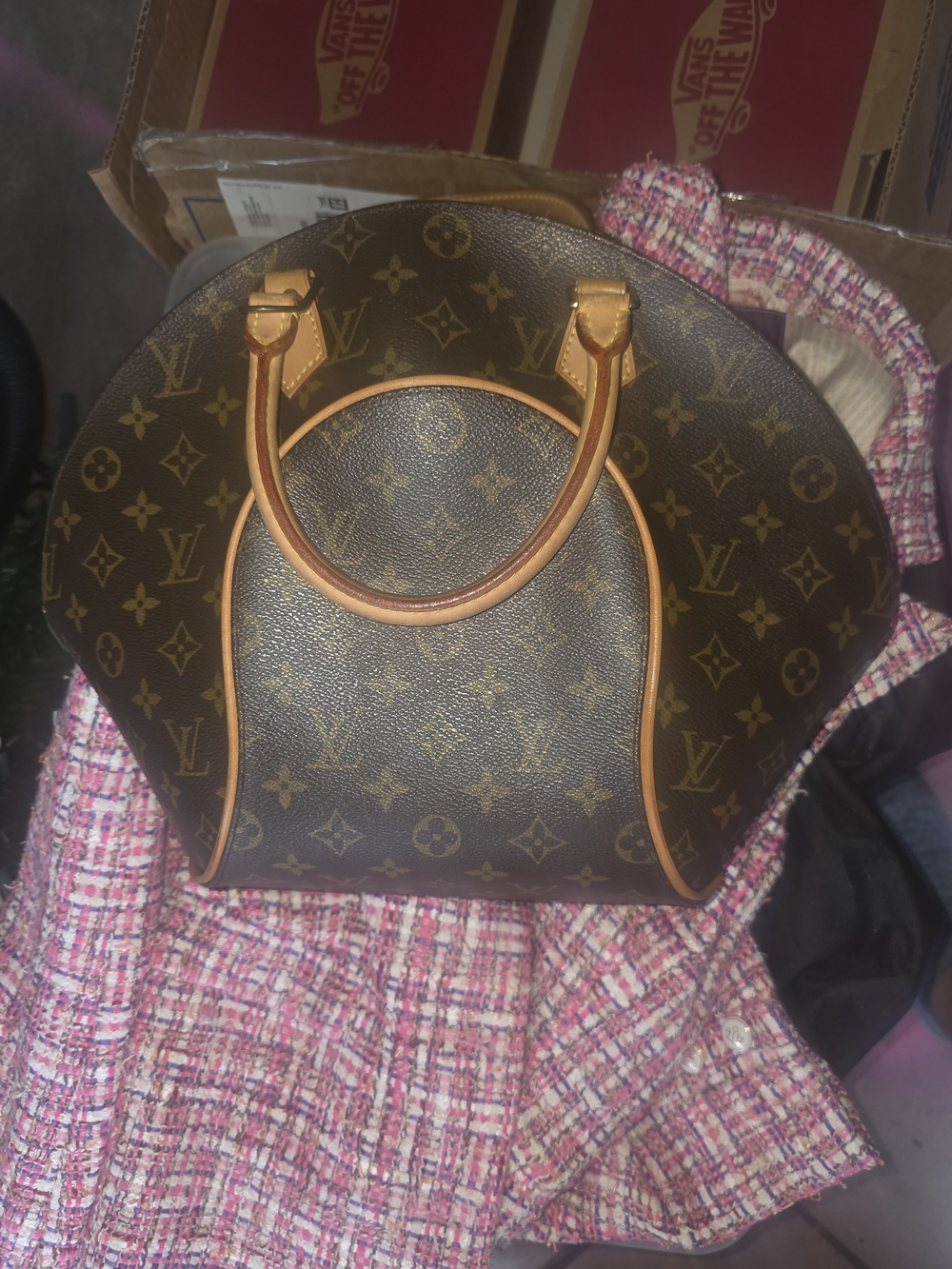 Louis Vuitton Brown Monogram Satchel with Tan Trim